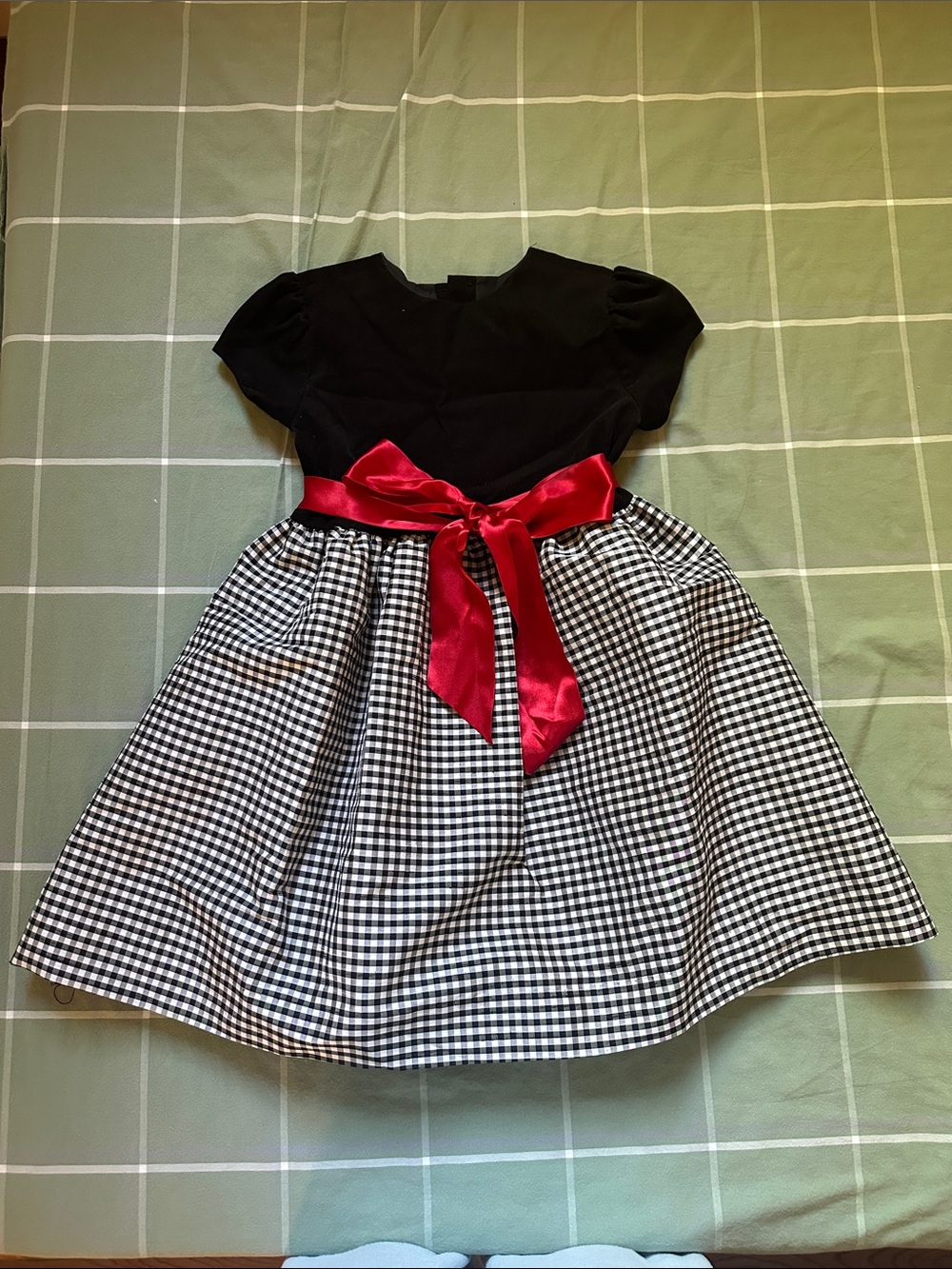 Black & White Gingham Dress with Red Satin Bow - Kids Dance Costume